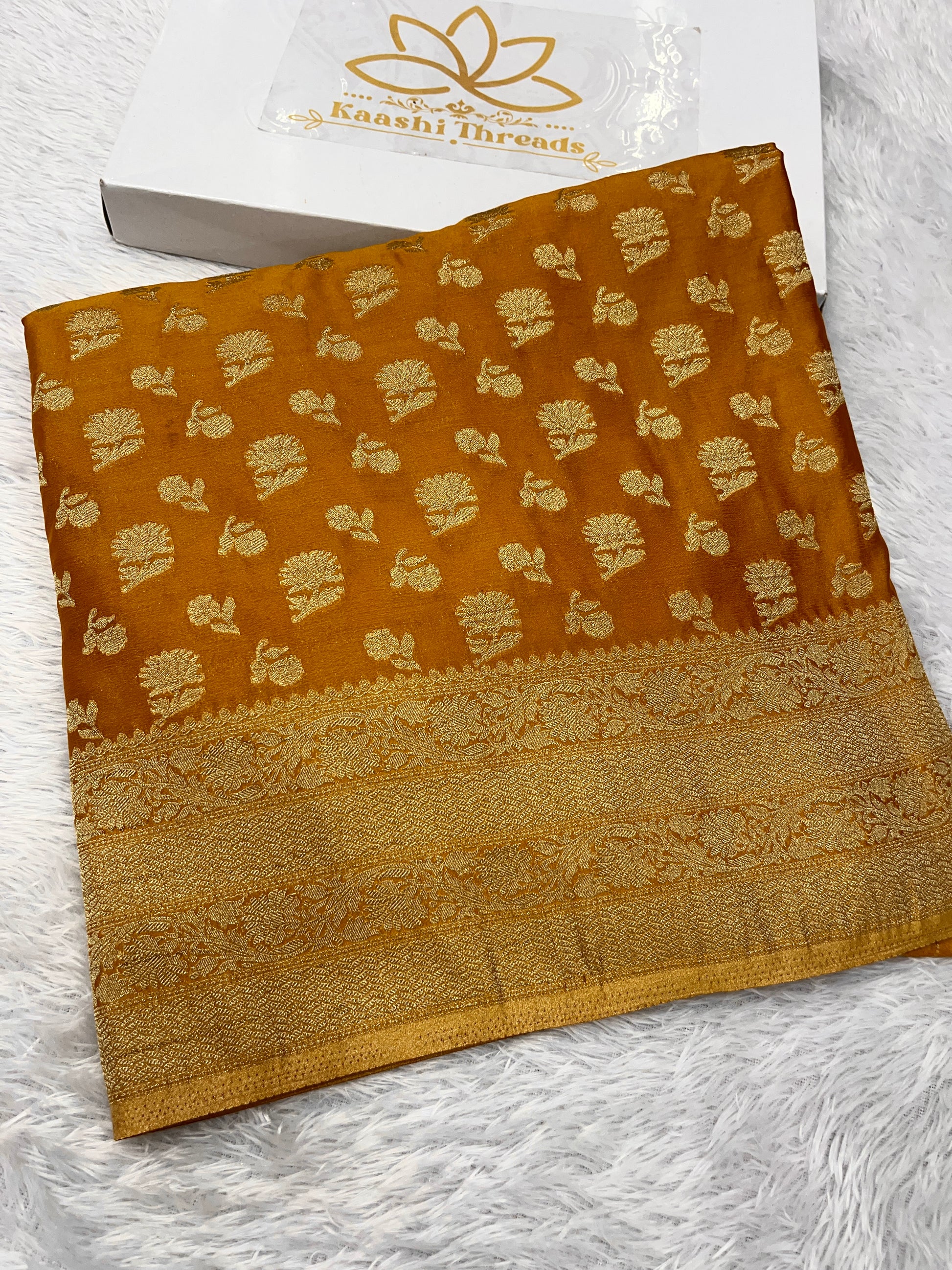 Chinon Silk Big small Buta  Design Mustard Color Saree CN06