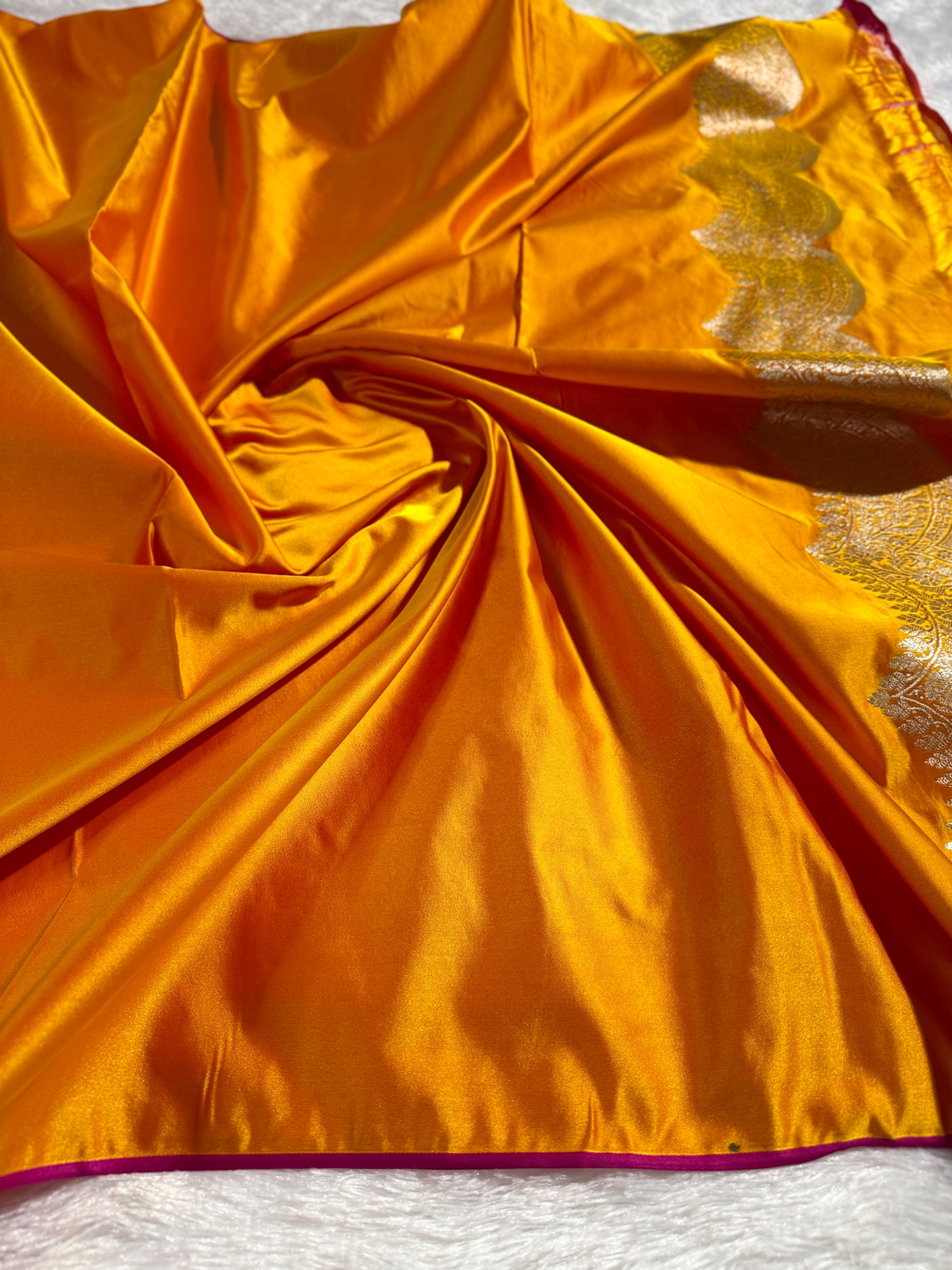 Yellow Banarasi Mashru Silk Saree with Jacquard Dual Buta Weave & Soft Zari Detailing MKS088