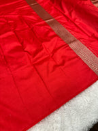Red Banarasi Dupion Silk Saree with Embossed Antique Zari Weaving & Rich Antique Zari Pallu | STF95