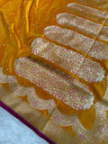 Yellow Banarasi Mashru Silk Saree with Dot Buti Weaving & Fancy Jacquard Border MKS104