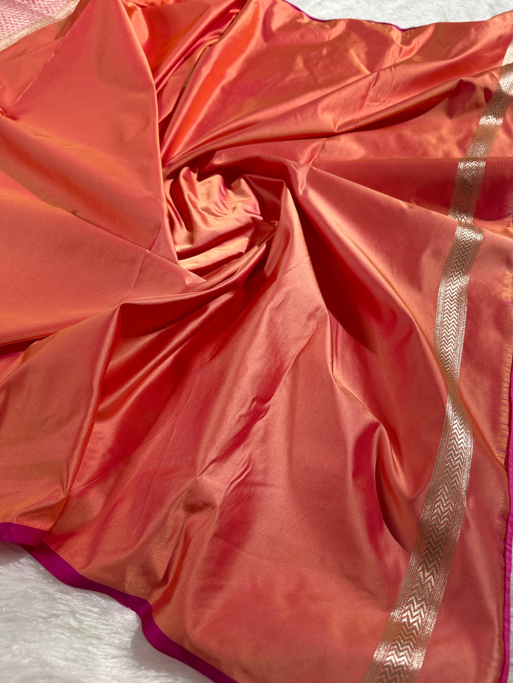 Peach Banarasi Mashru Kataan Silk Saree with Tanchoi Floral Weaving & Fancy Banarasi Border MKS102