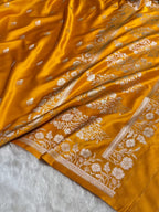 Banarasi Mashru Kataan Silk Saree Featuring Zari Rose Buta Design with Rich Zari Pallu – MKS412