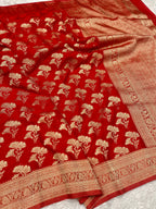 Chinon Silk Dual Flower Design Red  Color Saree CN05