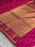 Product Title:
Rani Pink Semi Crepe Georgette Saree with All Over Buta Woven Design & Rich Zari Pallu | SS52