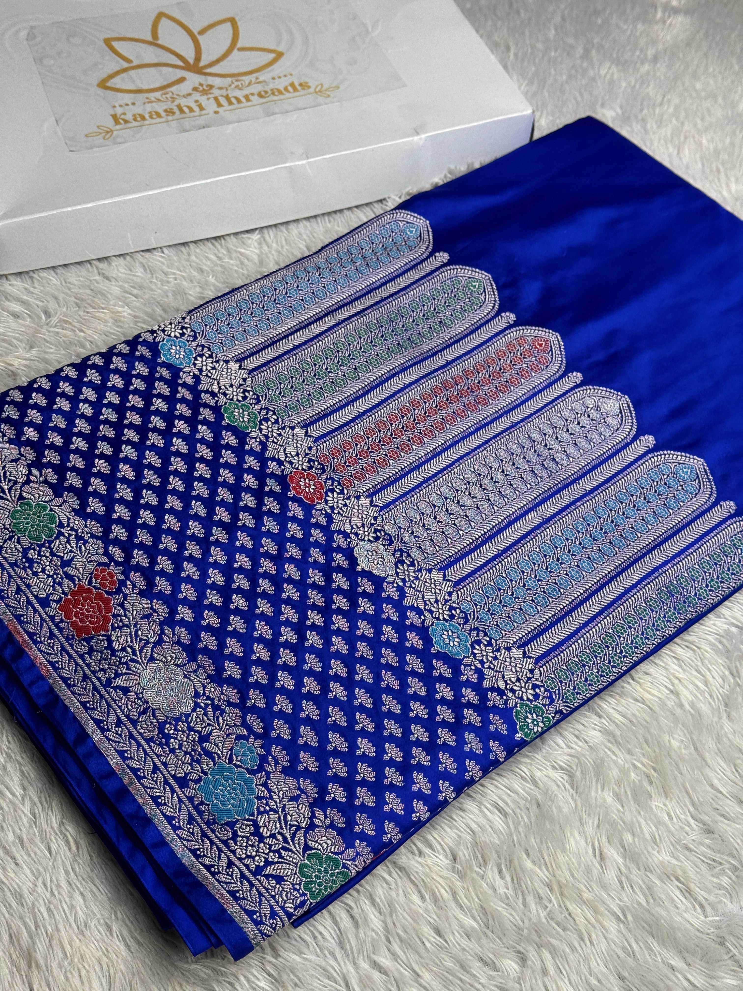 Royal Blue Meena Work Banarasi Mashru Silk Saree with Jacquard Weave MKS301