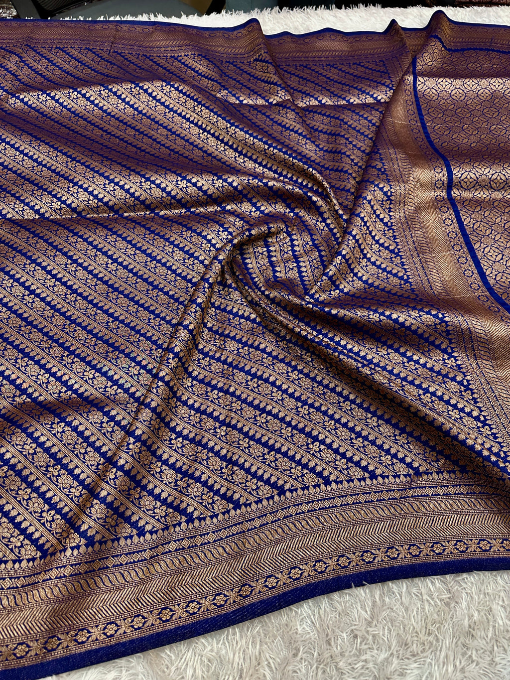 Banarasi Dupion Silk Saree with Embossed Antique Zari Weaving & Rich Antique Zari Pallu | STF57