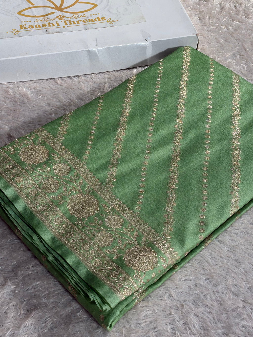 Banarasi Mashru Silk Saree in Light Pista Green | All-Over Zari Woven Design with Rich Zari Pallu | MKS846
