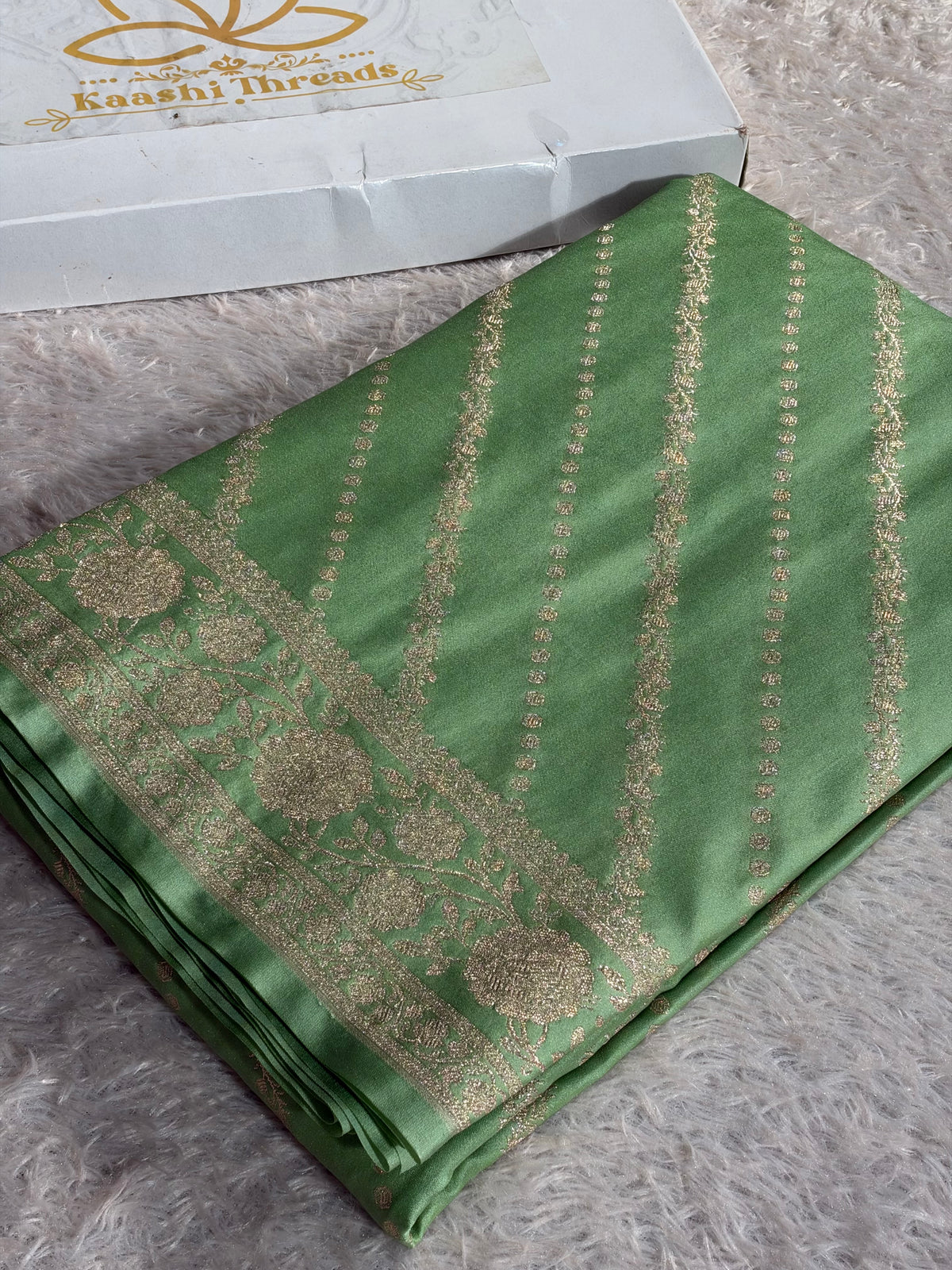 Banarasi Mashru Silk Saree in Light Pista Green | All-Over Zari Woven Design with Rich Zari Pallu | MKS846