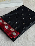 Elegant Black Mashru Kataan Silk Saree with Meenakari Buta Weaving – MKS668