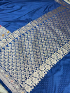 Elegant Navy Blue Zari Meenakari Banarasi Saree with Rich Pallu | MKS563