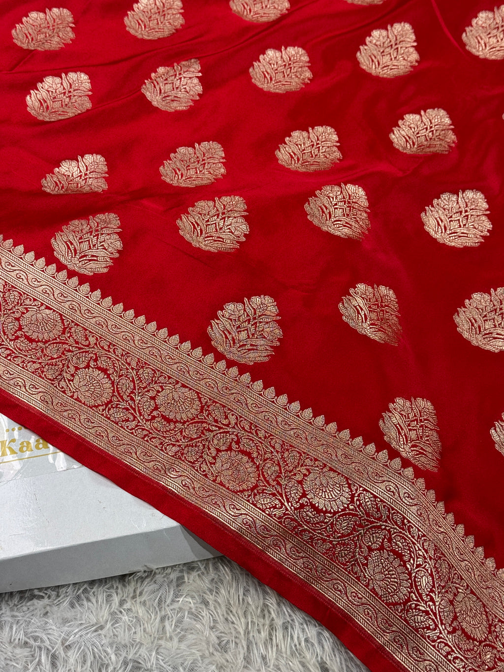 Classic Red Banarasi Mashru Silk Saree with Traditional Zari Buta – MKS402