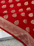 Classic Red Banarasi Mashru Silk Saree with Traditional Zari Buta – MKS402