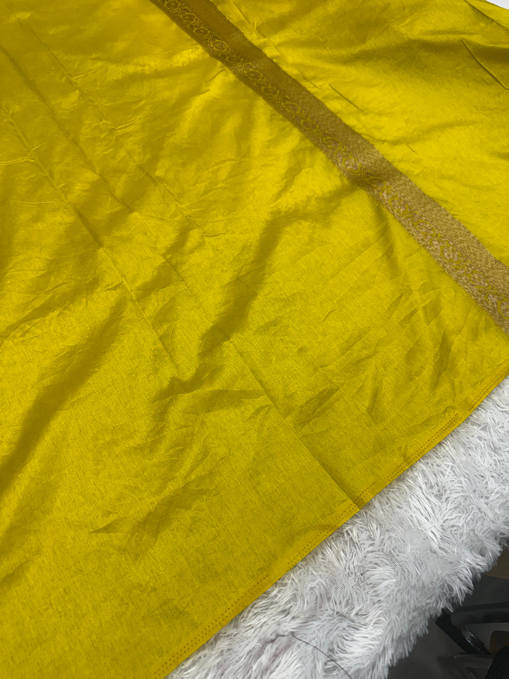 Lemon Yellow Banarasi Dupion Silk Saree with Embossed Antique Zari Weaving & Rich Antique Zari Pallu | STF82