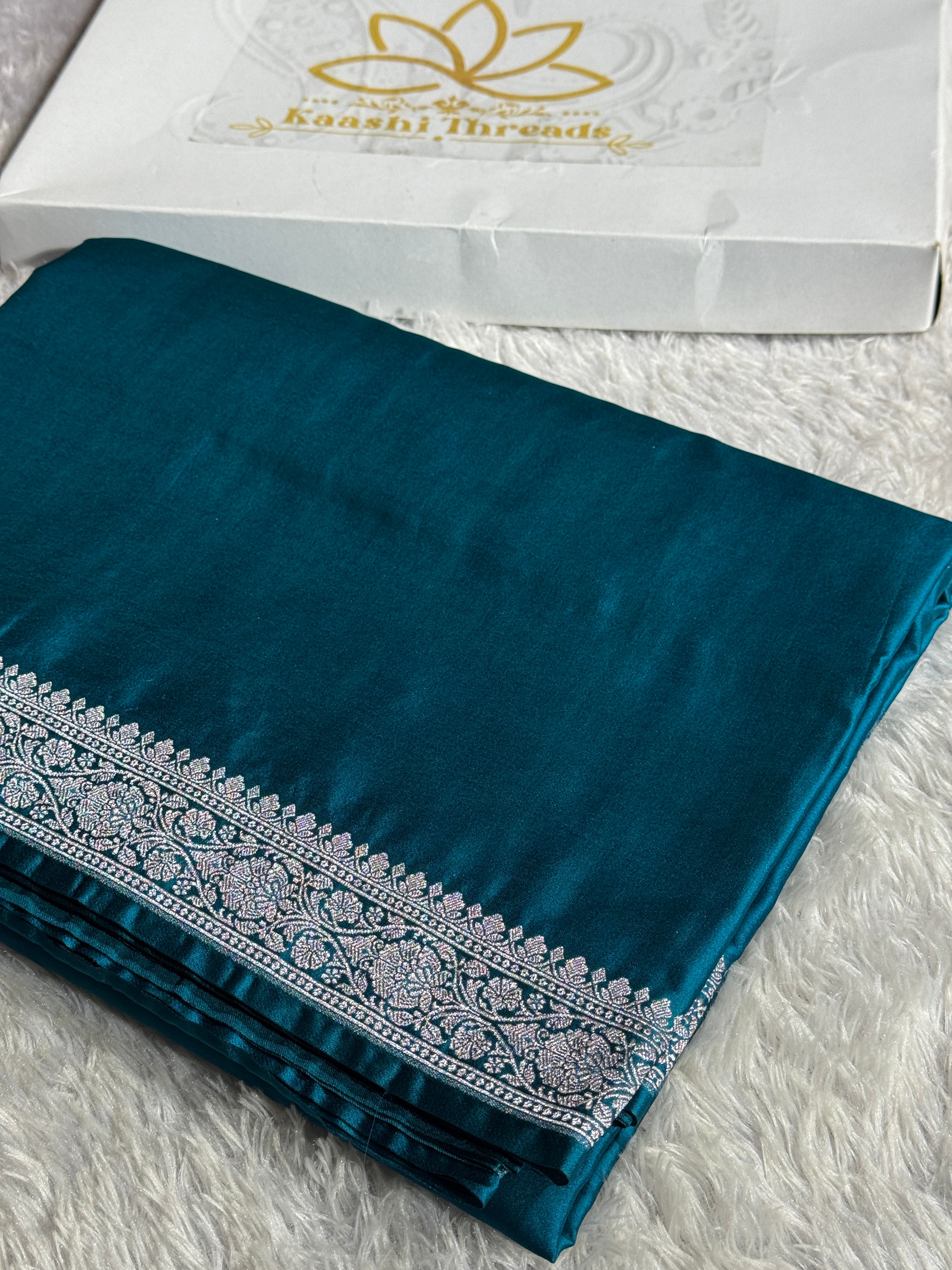 Rama Blue Banarasi Mashru Silk Saree with Pallu Border Woven Design MKS162