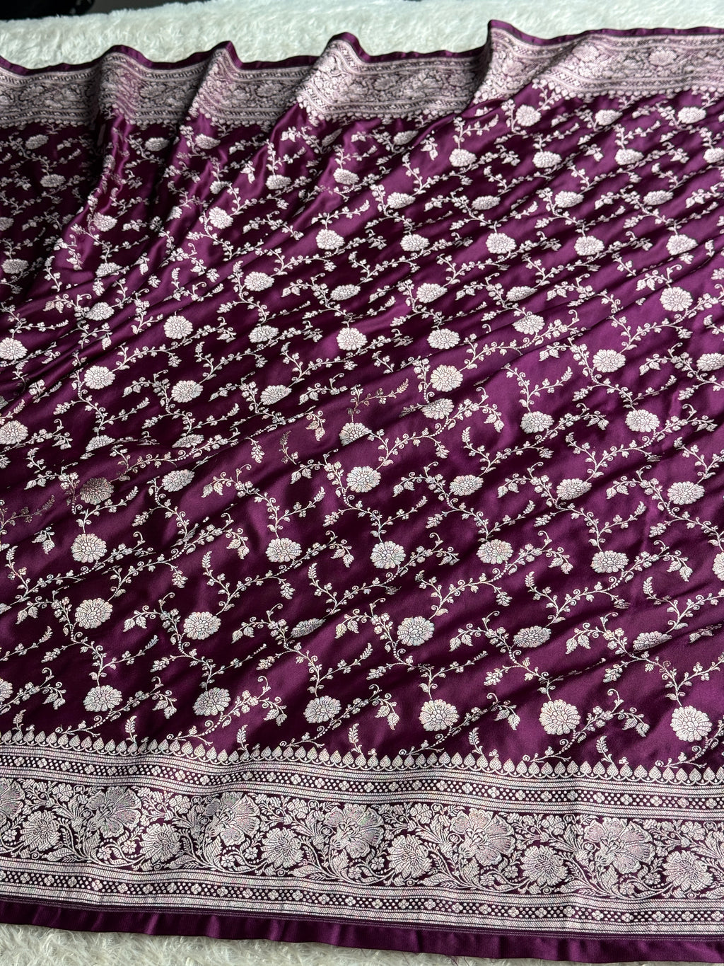 Banarasi Mashru Kataan Silk Saree in Magenta | Jaal Woven Design | MKS757