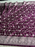 Banarasi Mashru Kataan Silk Saree in Magenta | Jaal Woven Design | MKS757