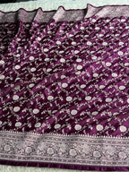 Banarasi Mashru Kataan Silk Saree in Magenta | Jaal Woven Design | MKS757