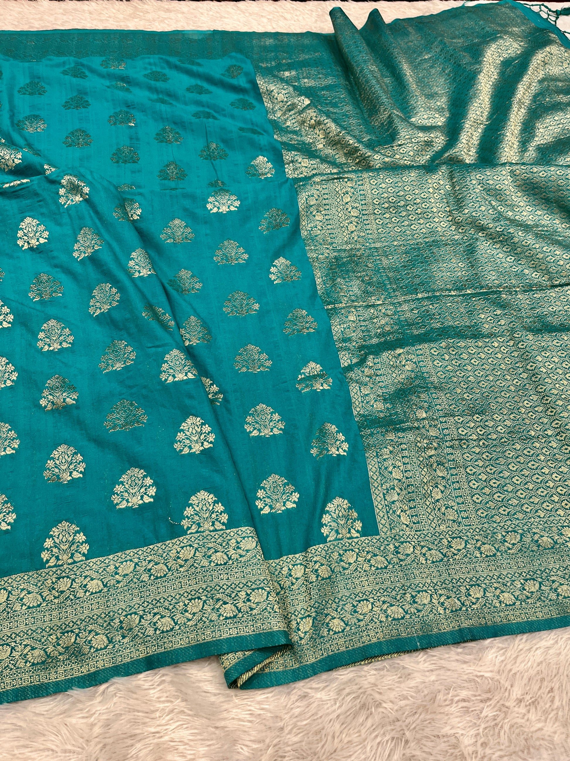 Raw Silk Zari Buta Light Blue color  Saree RS002