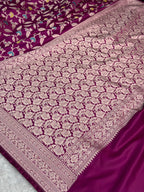 Royal Magenta Mashru Kataan Silk Banarasi Saree with Meenakari Jaal Weaving | MKS710