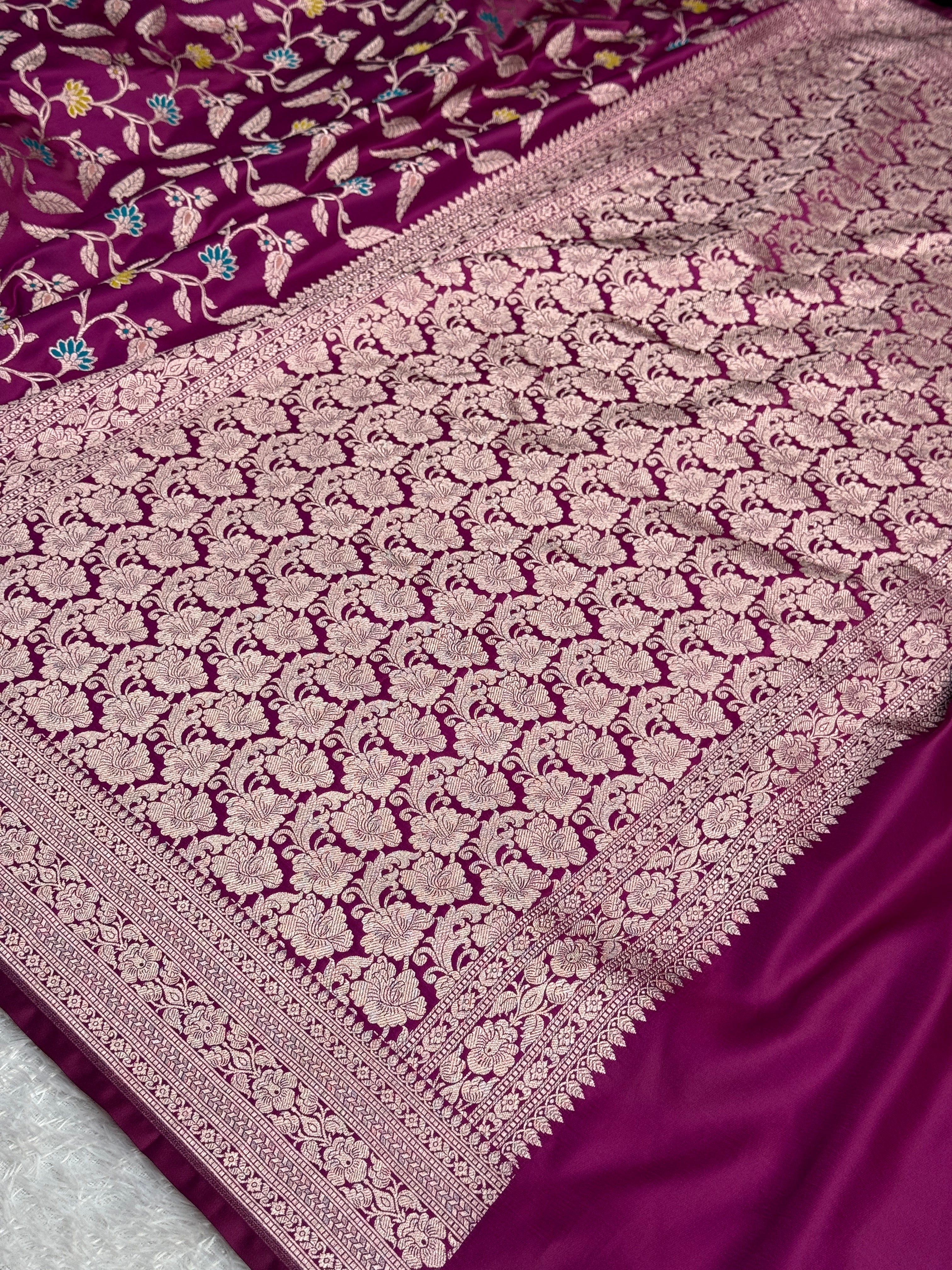 Royal Magenta Mashru Kataan Silk Banarasi Saree with Meenakari Jaal Weaving | MKS710