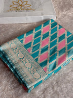 MKS802 | Premium Mashru Kataan Silk Jangla Rangkaat Meenakari Banarasi Saree with Rich Zari Pallu