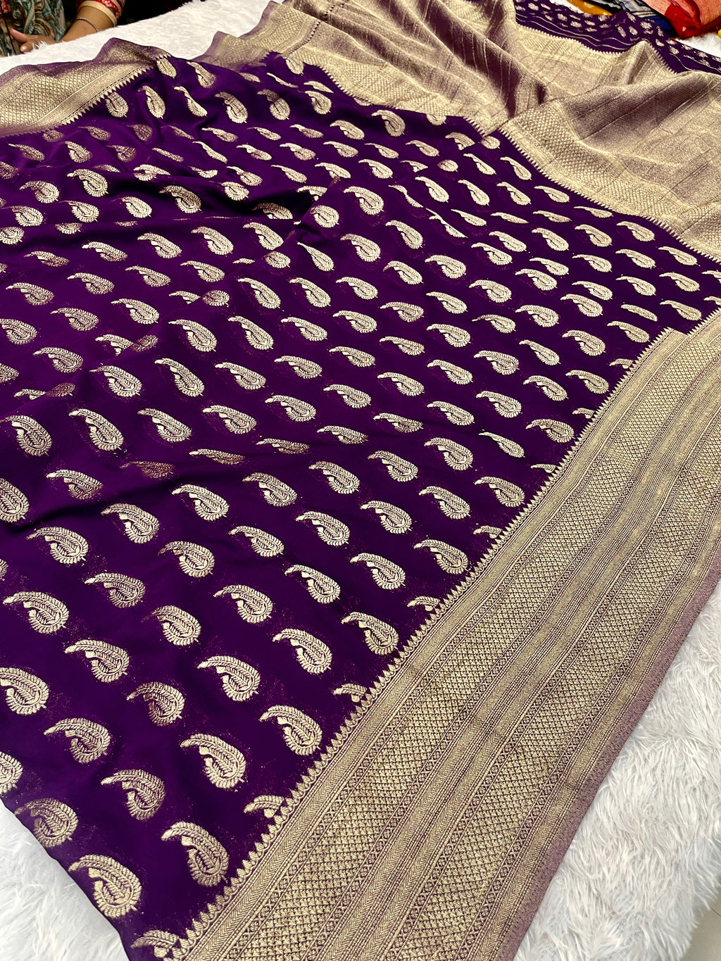 Chinon Silk Karry  Buta  Design Purple color  Saree CN07