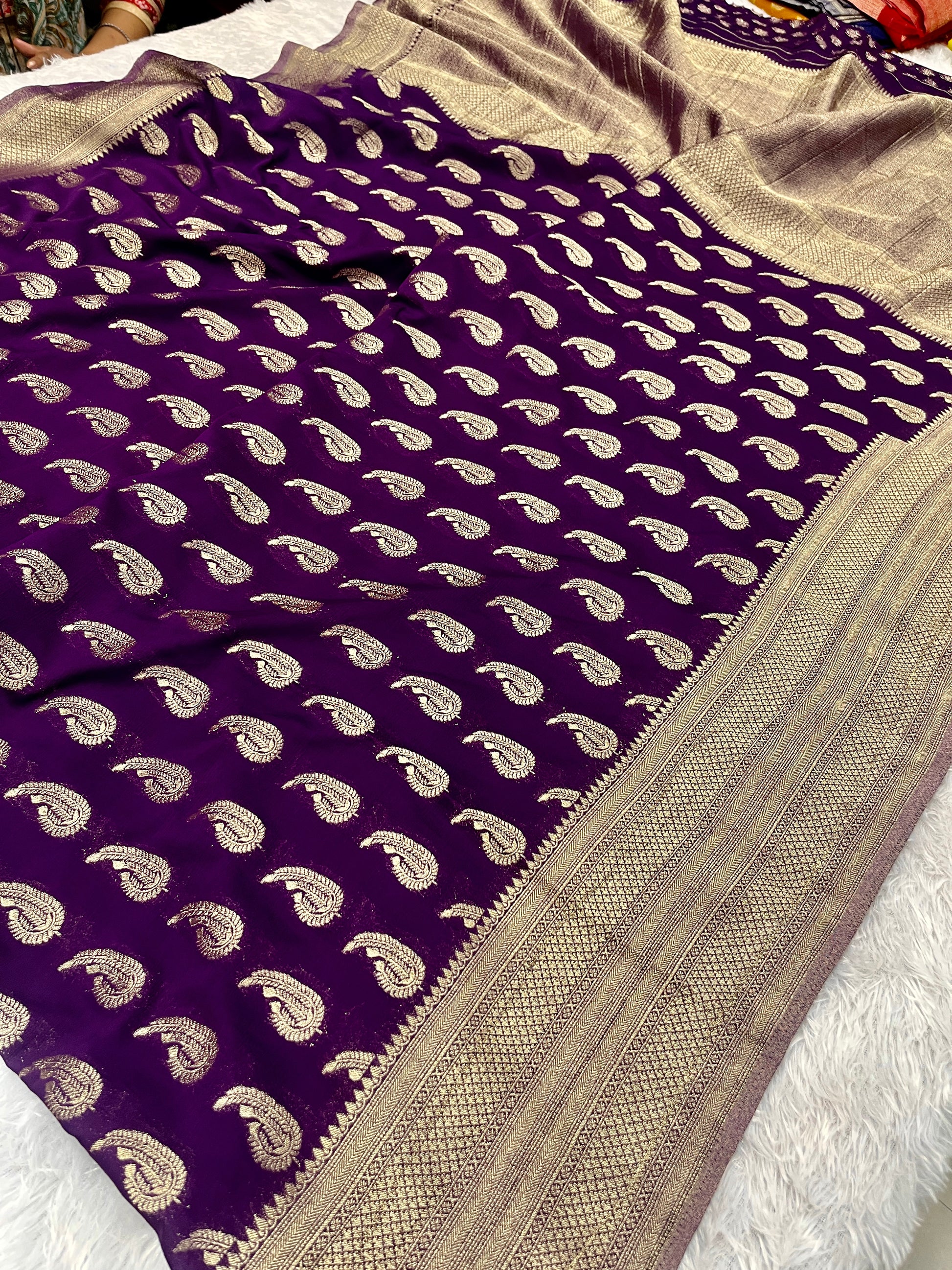 Chinon Silk Karry  Buta  Design Purple color  Saree CN07