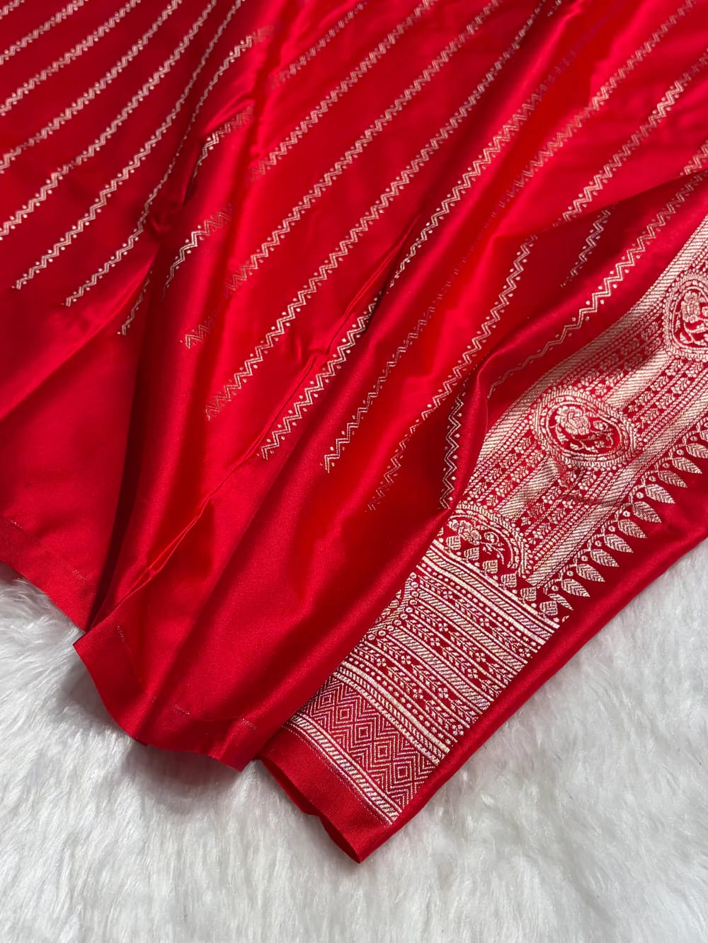 MKS305 Banarasi Mashru Silk Saree with Buta Pattern – Black, Red, Green, Yellow & Orange