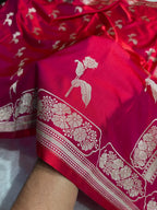Banarasi Mashru Kataan Silk Saree Featuring Flower Buta Design with Ikkat Border and Zari Pallu – MKS409