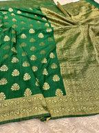 Raw Silk Zari Buta Green color Saree RS002