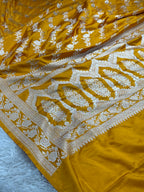 Mustard Banarasi Mashru Silk Saree with Jacquard Woven Jaal Design MKS145