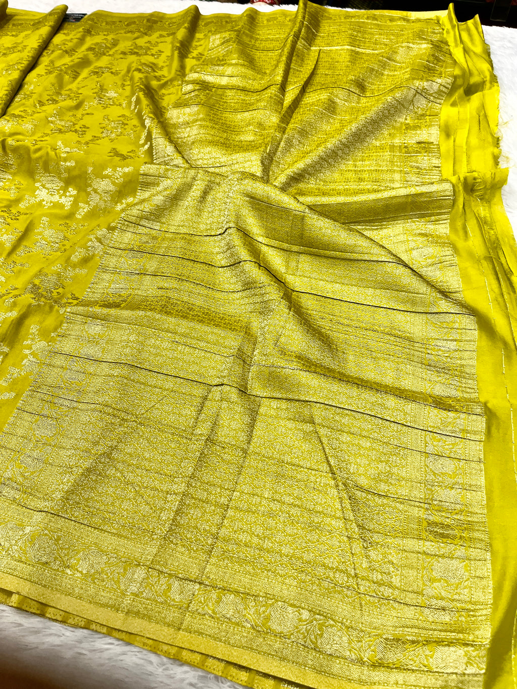 Chinon Silk Flower Design Lemon Color Saree CN04