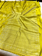 Chinon Silk Flower Design Lemon Color Saree CN04
