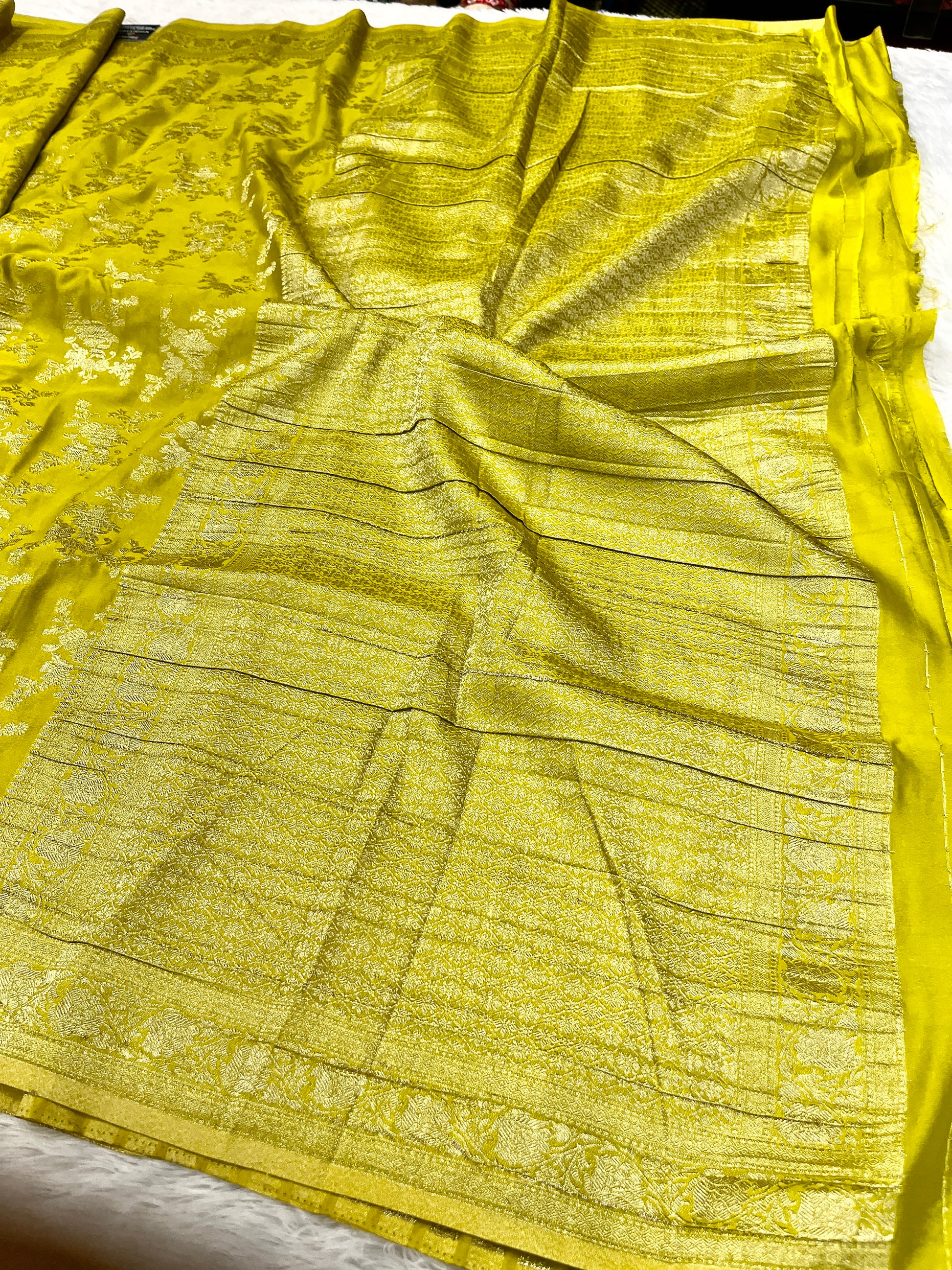 Chinon Silk Flower Design Lemon Color Saree CN04