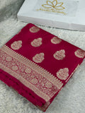 Reddish Pink Banarasi Satin Mashru Silk Saree with Buta Zari Weaving & Scalloped Border – MKS506