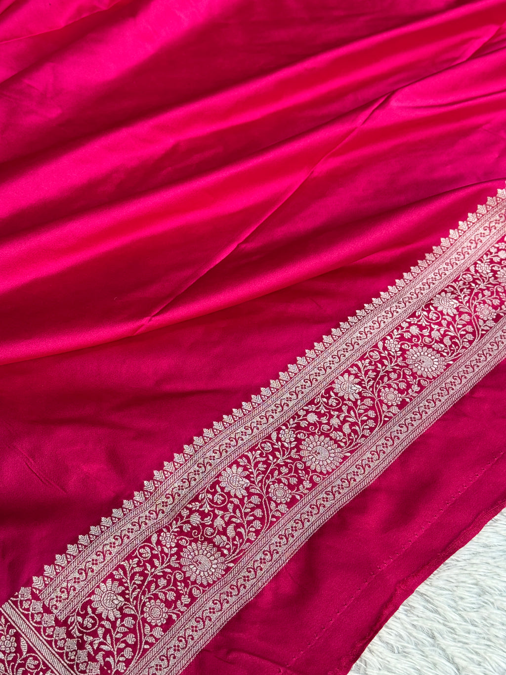 Banarasi Mashru Kataan Silk Saree in Strawberry Pink with Rani Pink Contrast | MKS781