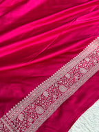 Banarasi Mashru Kataan Silk Saree in Strawberry Pink with Rani Pink Contrast | MKS781