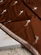 Elegant Coffee Banarasi Mashru Silk Saree with Meena Silver Zari Woven Pattern MKS221
