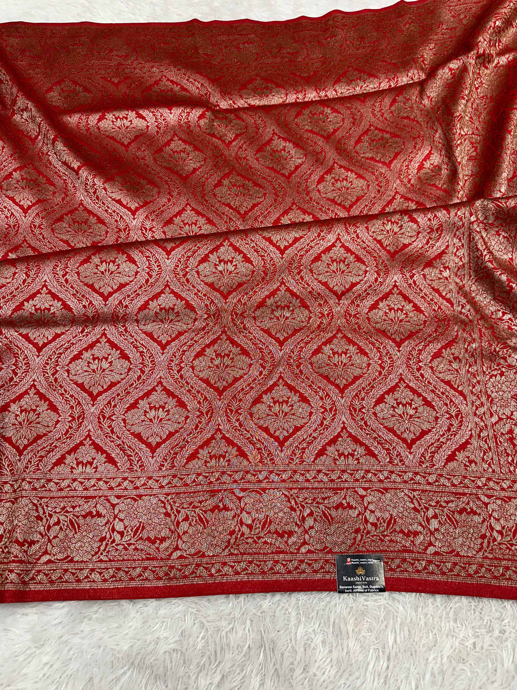Red Banarasi Dupion Silk Saree with Embossed Antique Zari Weaving & Rich Antique Zari Pallu | STF66