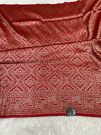 Red Banarasi Dupion Silk Saree with Embossed Antique Zari Weaving & Rich Antique Zari Pallu | STF66