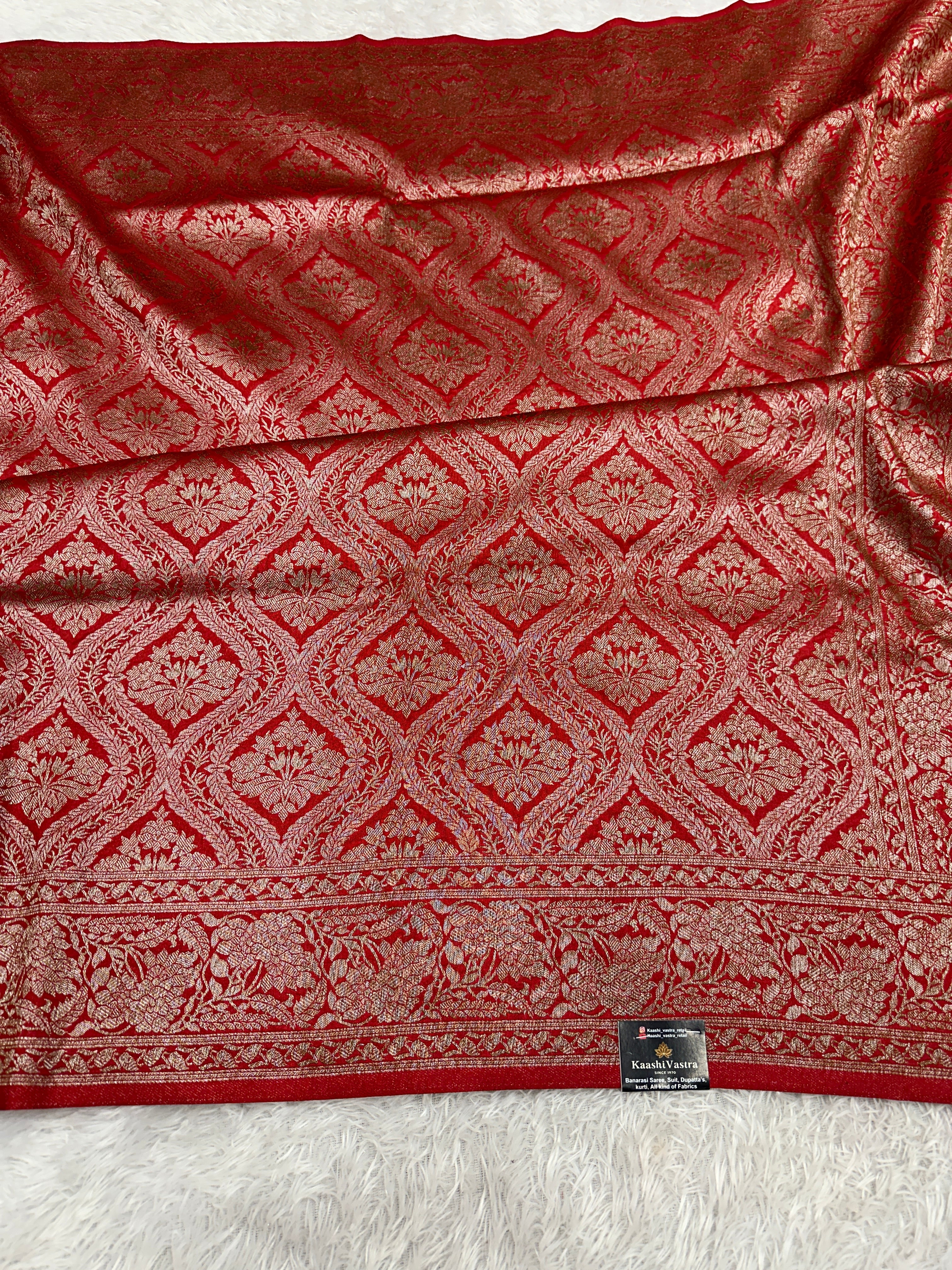 Red Banarasi Dupion Silk Saree with Embossed Antique Zari Weaving & Rich Antique Zari Pallu | STF66
