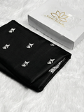 MKS305 Banarasi Mashru Silk Saree with Buta Pattern – Black, Red, Green, Yellow & Orange