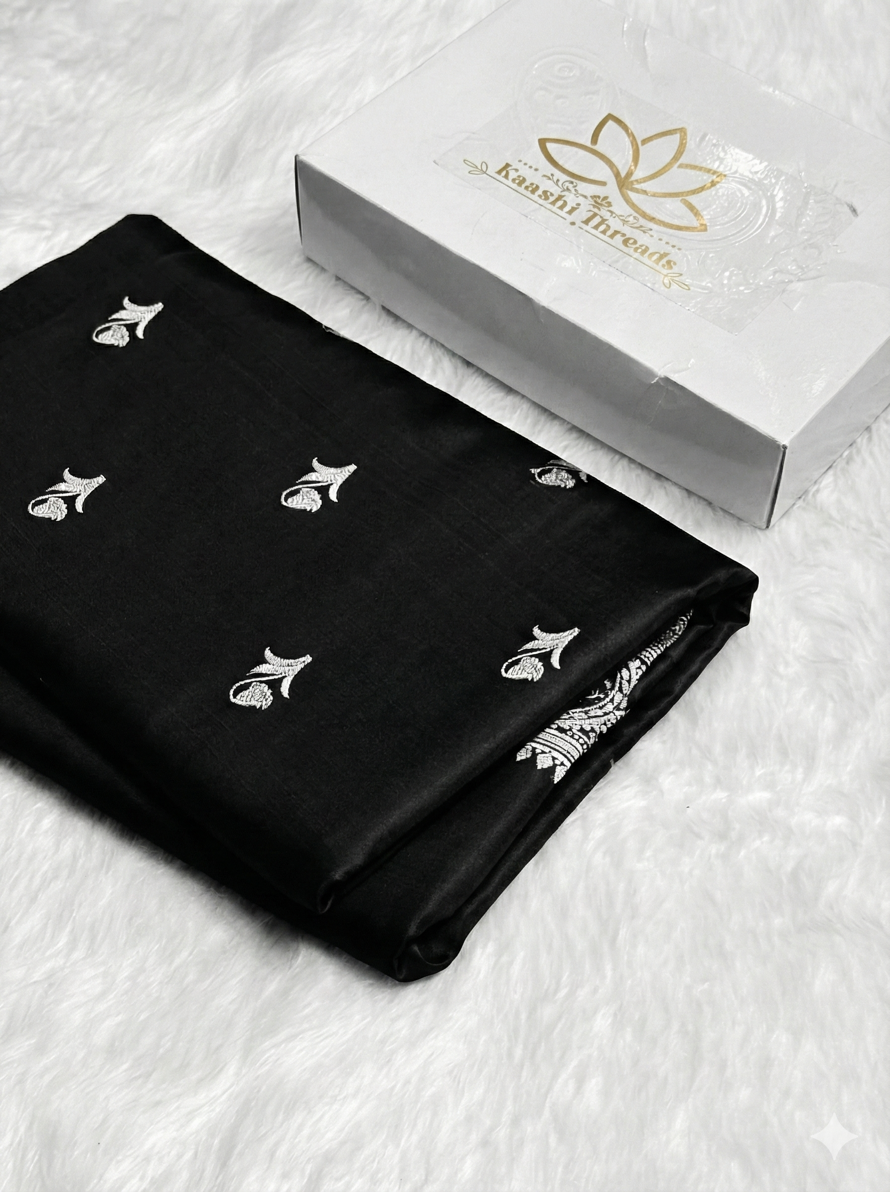 MKS305 Banarasi Mashru Silk Saree with Buta Pattern – Black, Red, Green, Yellow & Orange