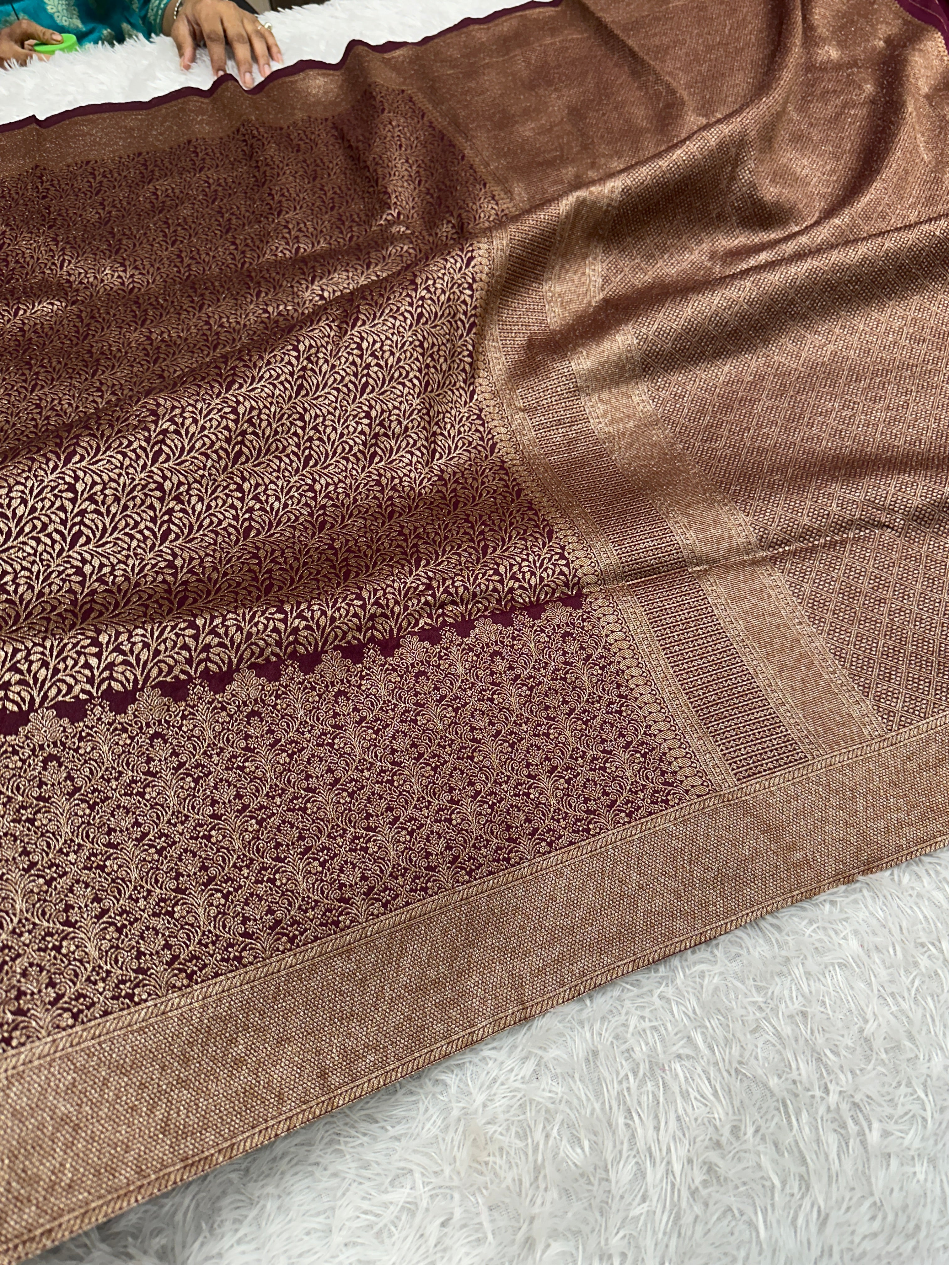 Wine Maroon Banarasi Dupion Silk Saree with Embossed Antique Zari Weaving & Rich Antique Zari Pallu | STF103