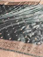 Grey Mashru Kataan Silk Saree with Elegant Buta Woven Design & Rich Zari Pallu | MKS817