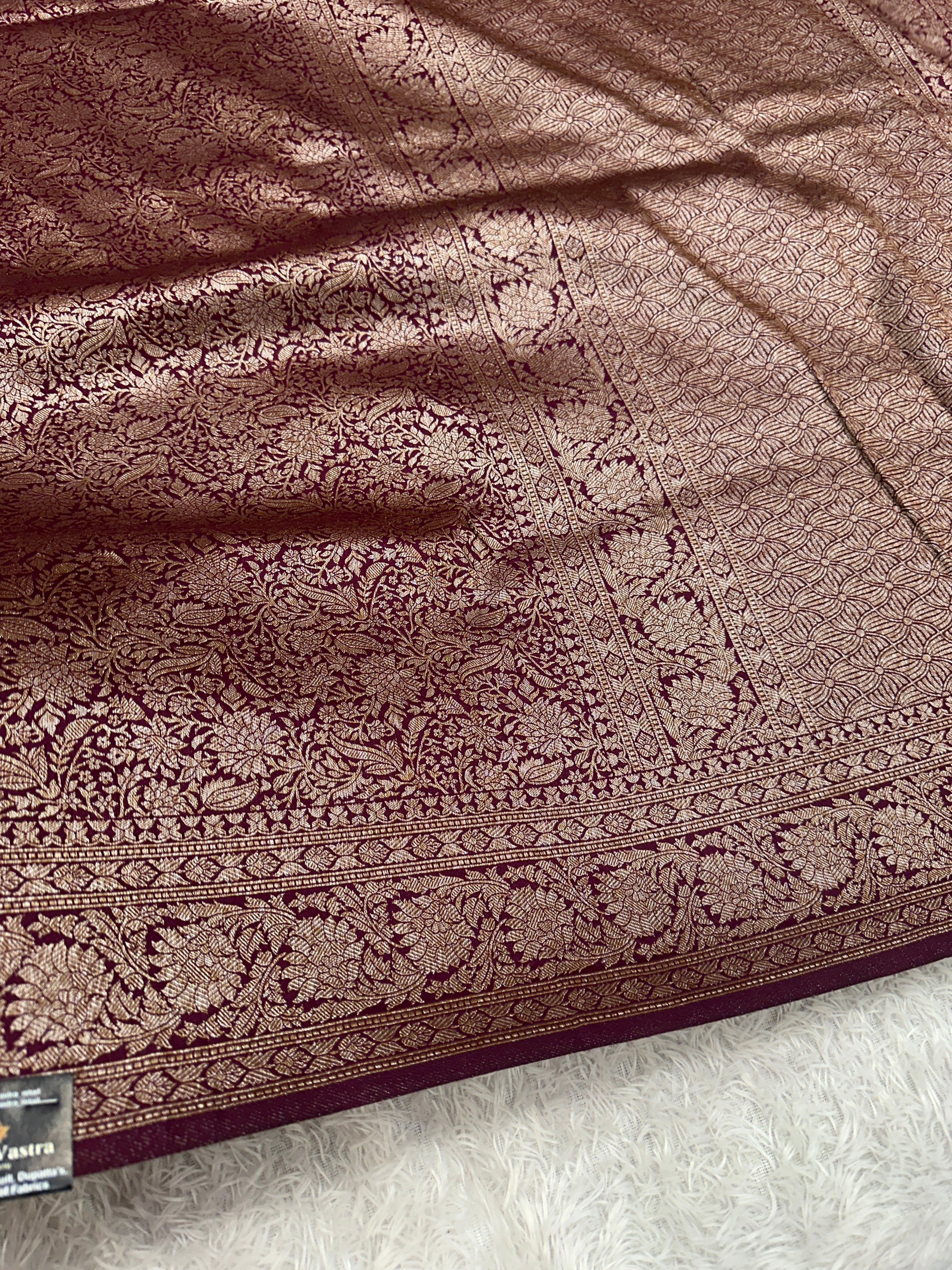 Maroon Banarasi Dupion Silk Saree with Embossed Antique Zari Weaving & Rich Antique Zari Pallu | STF62