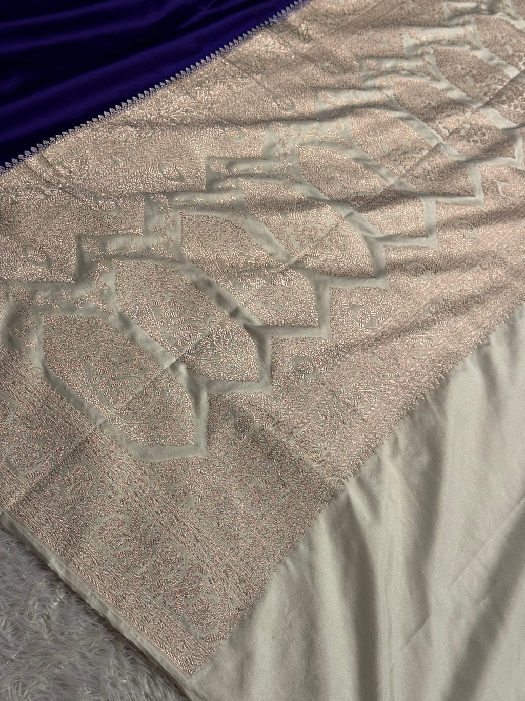 Purple & Cream Mashru Kataan Silk Saree with Rich Woven Border and Zari Pallu | MKS700