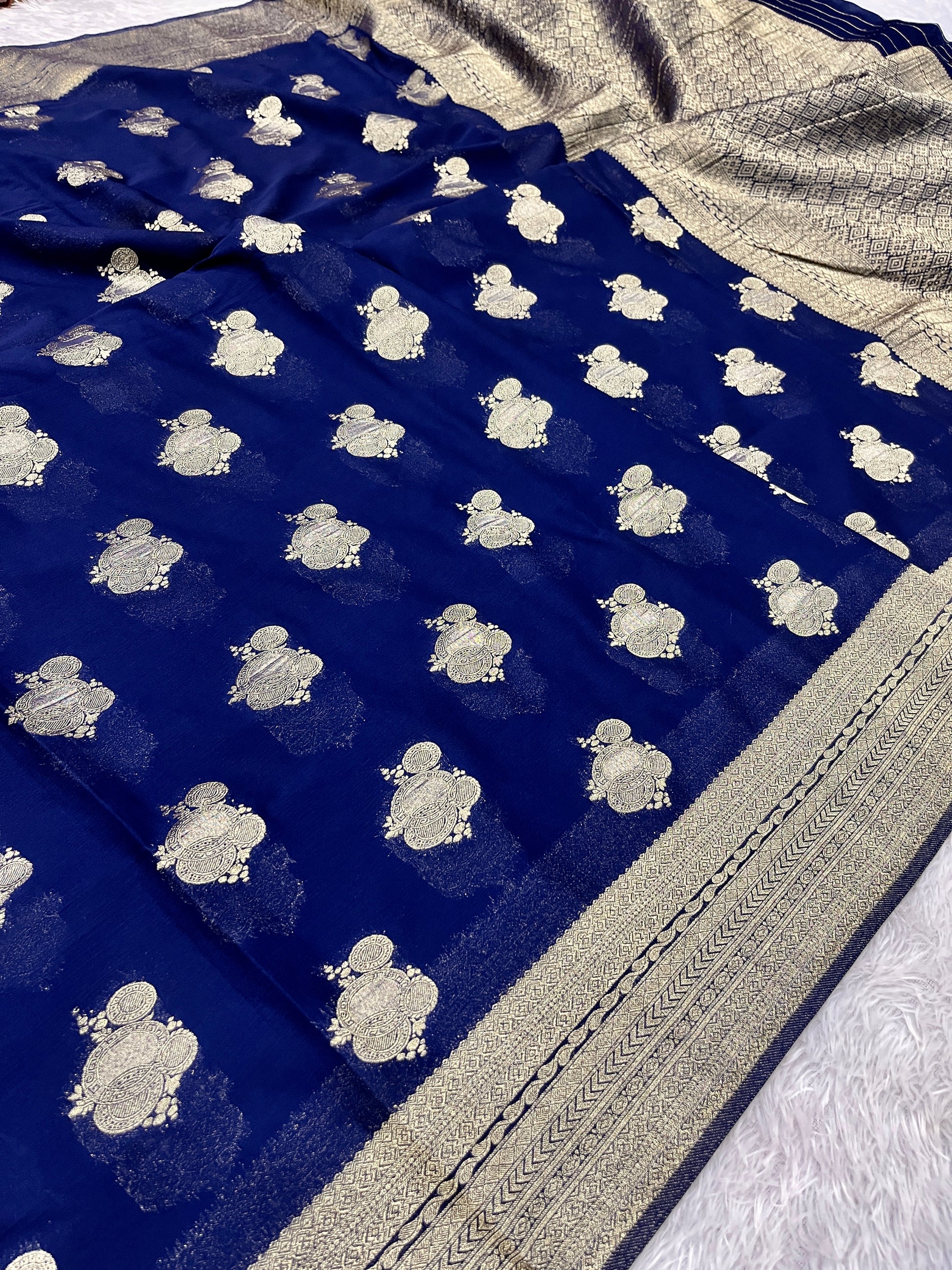 Chinon Silk Karry  Buta  Design Navy color  Saree CN08