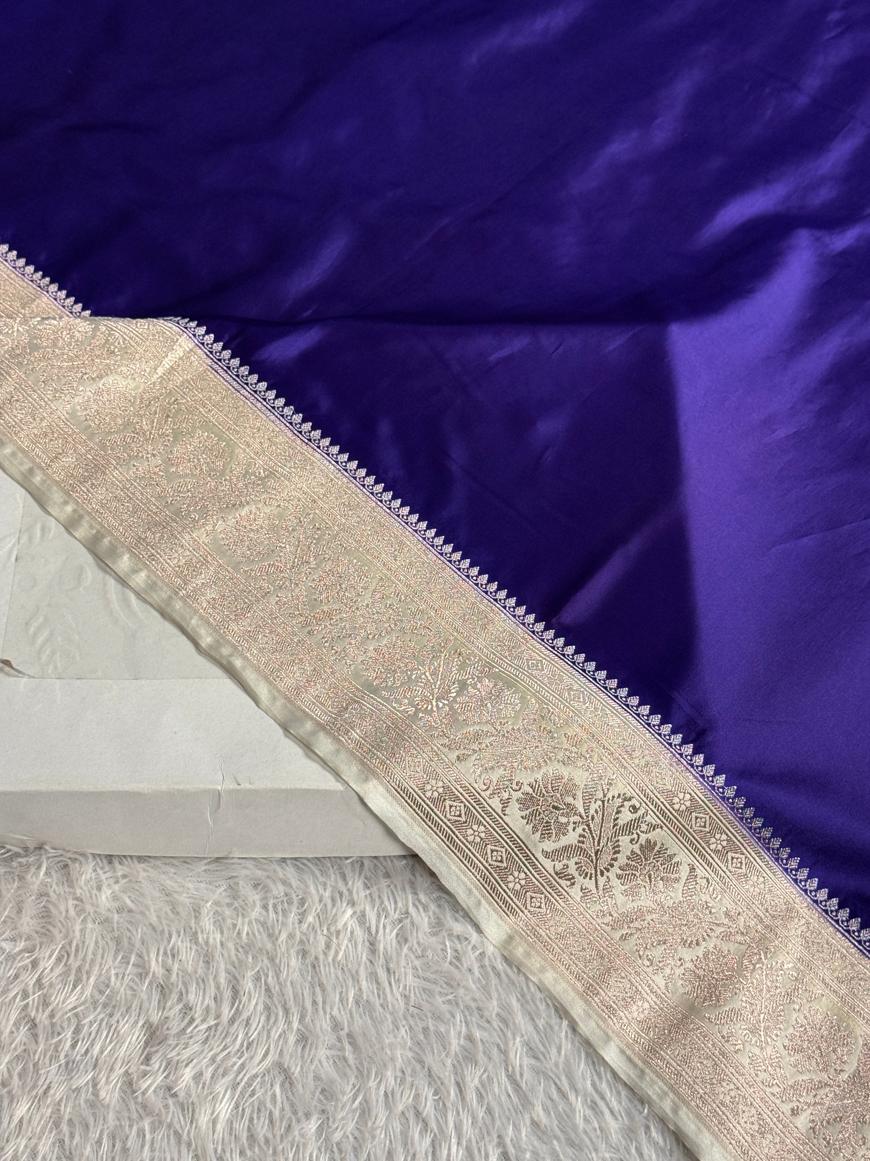 Purple & Cream Mashru Kataan Silk Saree with Rich Woven Border and Zari Pallu | MKS700