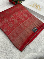 Red Banarasi Dupion Silk Saree with Embossed Antique Zari Weaving & Rich Antique Zari Pallu | STF107